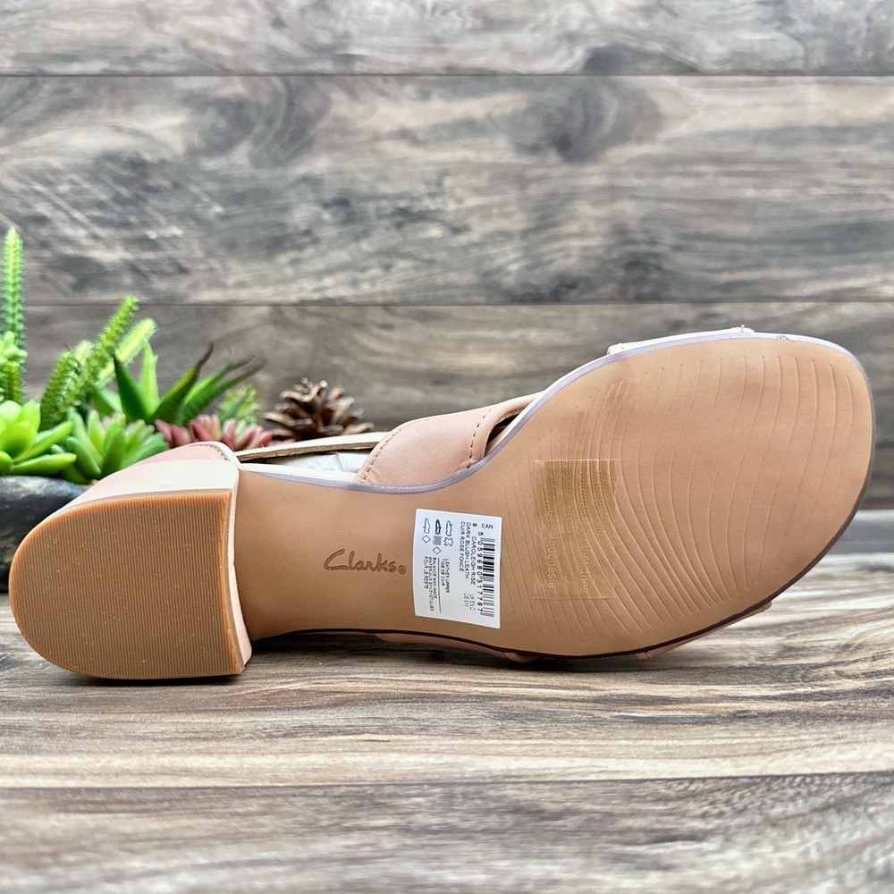 NIB Clarks Caroleigh Rise 9M Dark Blush Leather Block Heel Ankle Strap Sandal - Picture 8 of 12
